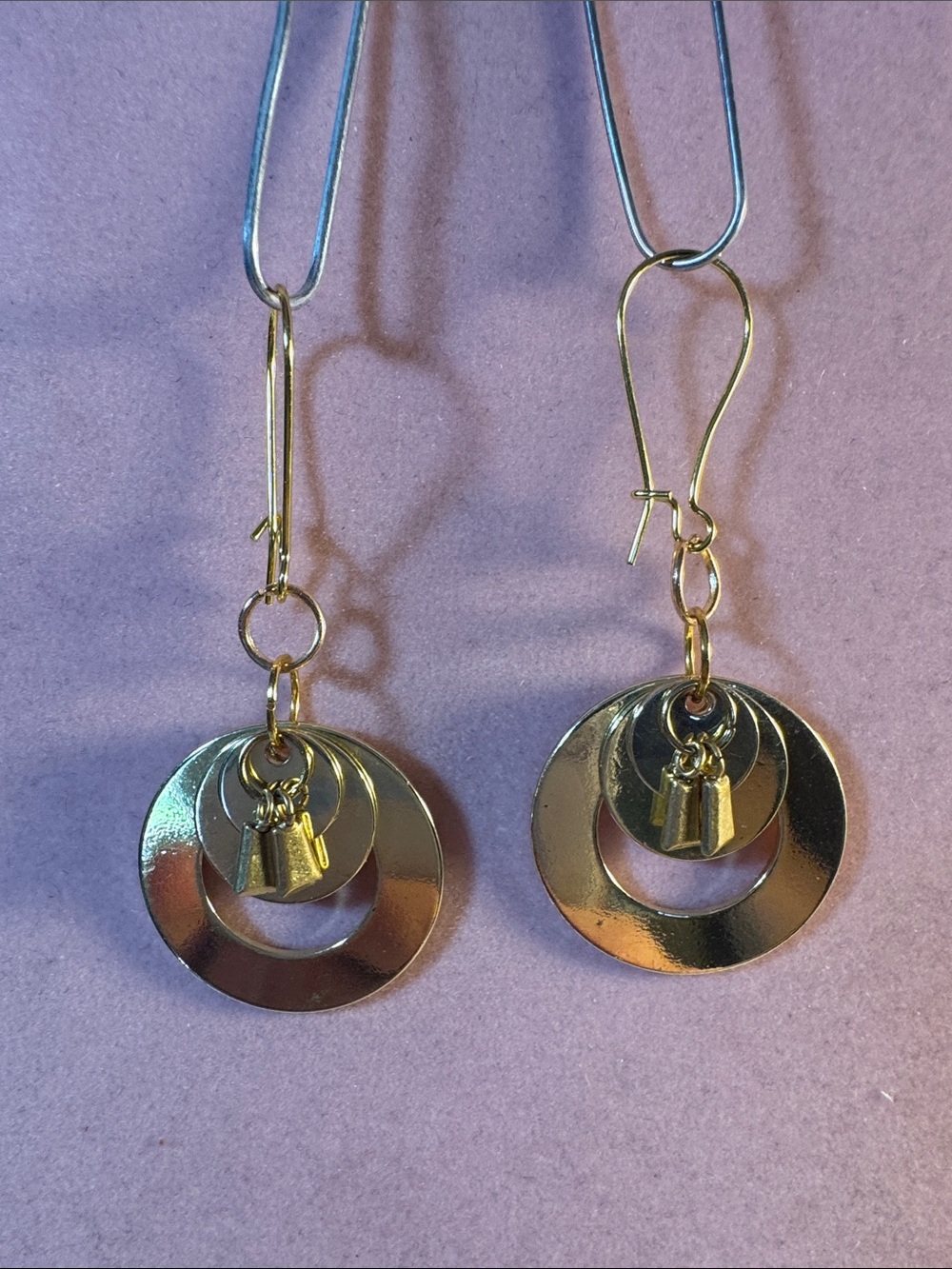 Hand Crafted Gold Dangle Concentric Hoop Earrings